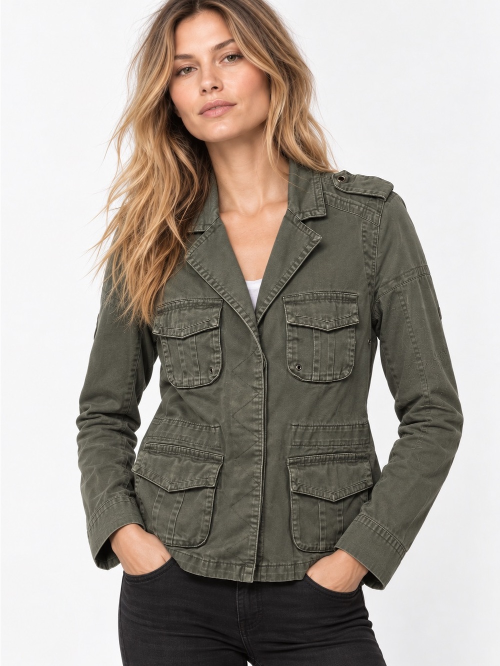 Zadig & Voltaire Green Cotton Military Styie Utility Jacket Size 36 / Small